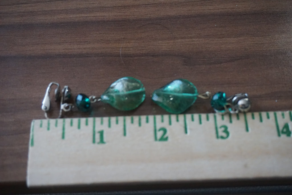 Teal Glass Leaf Earrings