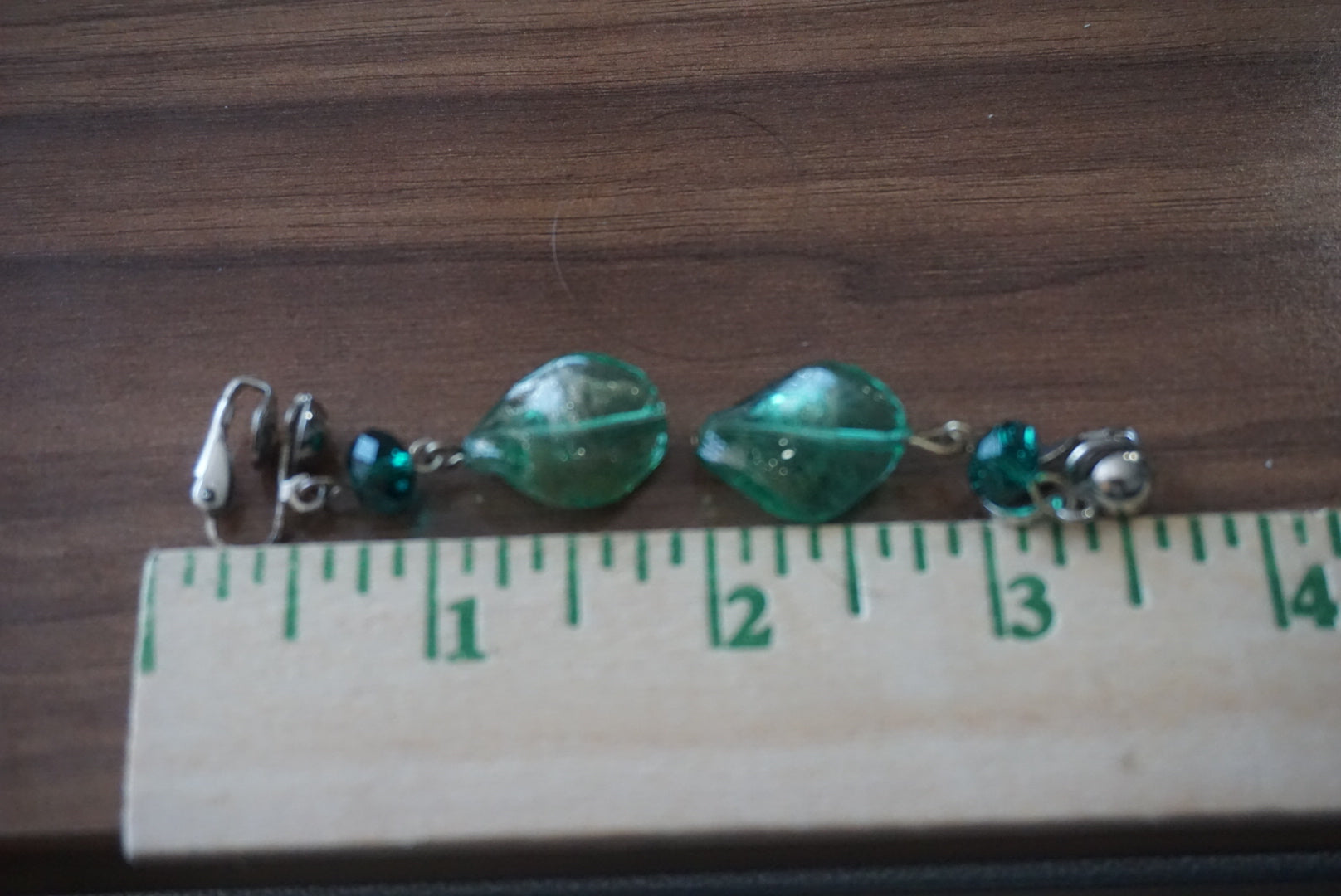 Teal Glass Leaf Earrings