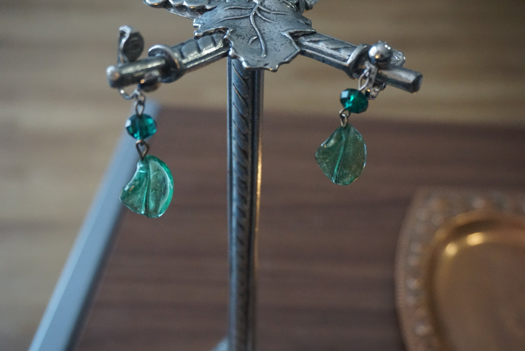 Teal Glass Leaf Earrings