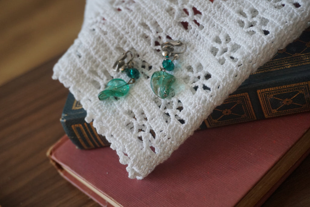Teal Glass Leaf Earrings