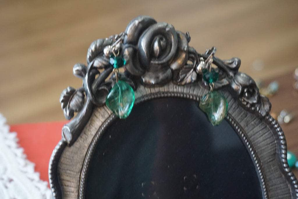 Teal Glass Leaf Earrings