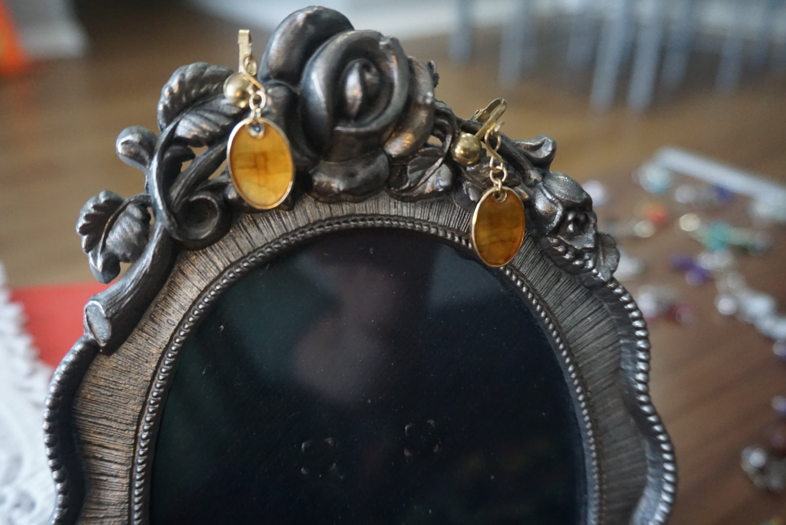 Gold Earrings with Amber Accents