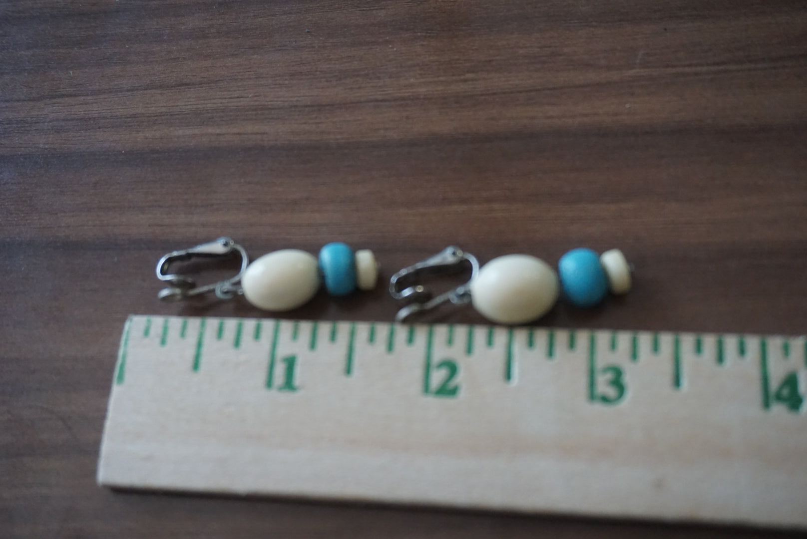 Vintage Clip-On Earrings with Blue and Cream Beads