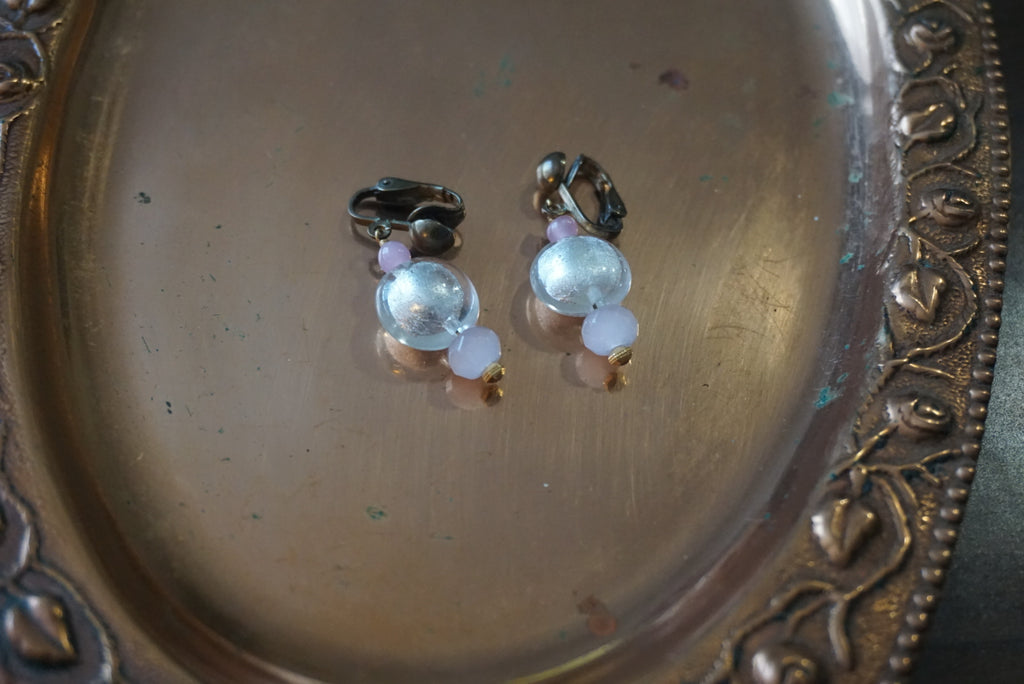 Vintage Clip-On Earrings with Glass Beads