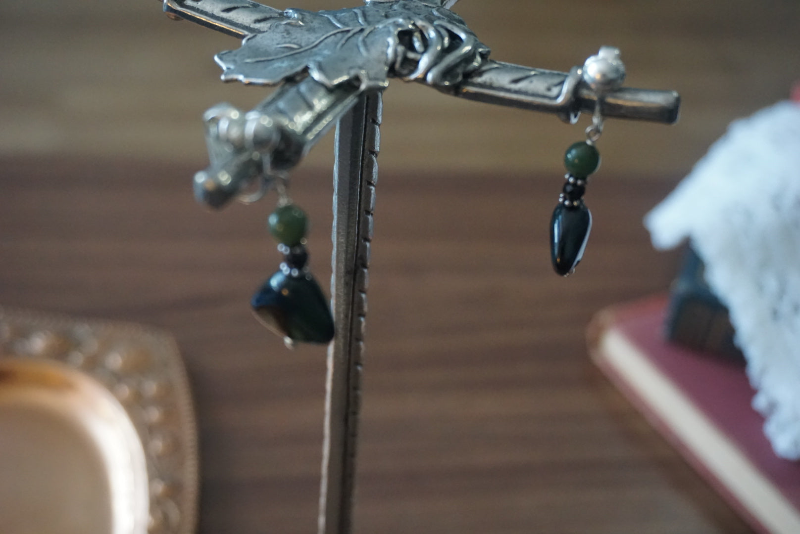 Green Gemstone Drop Earrings
