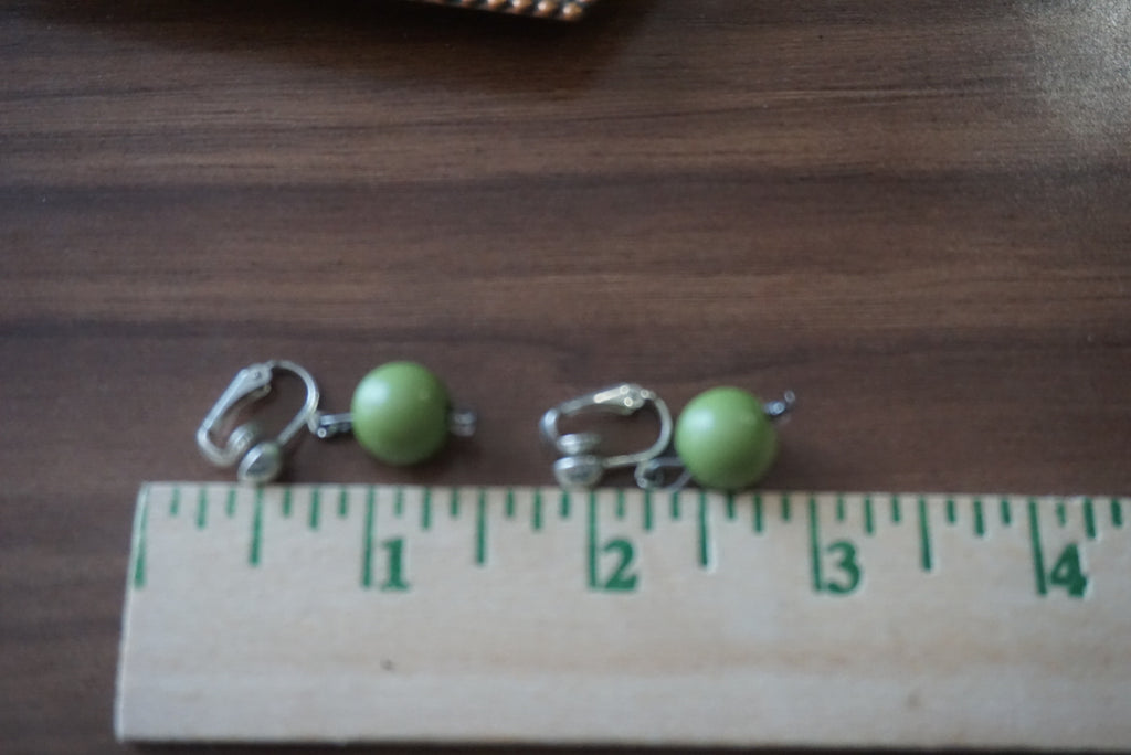 Green Bead Clip-On Earrings