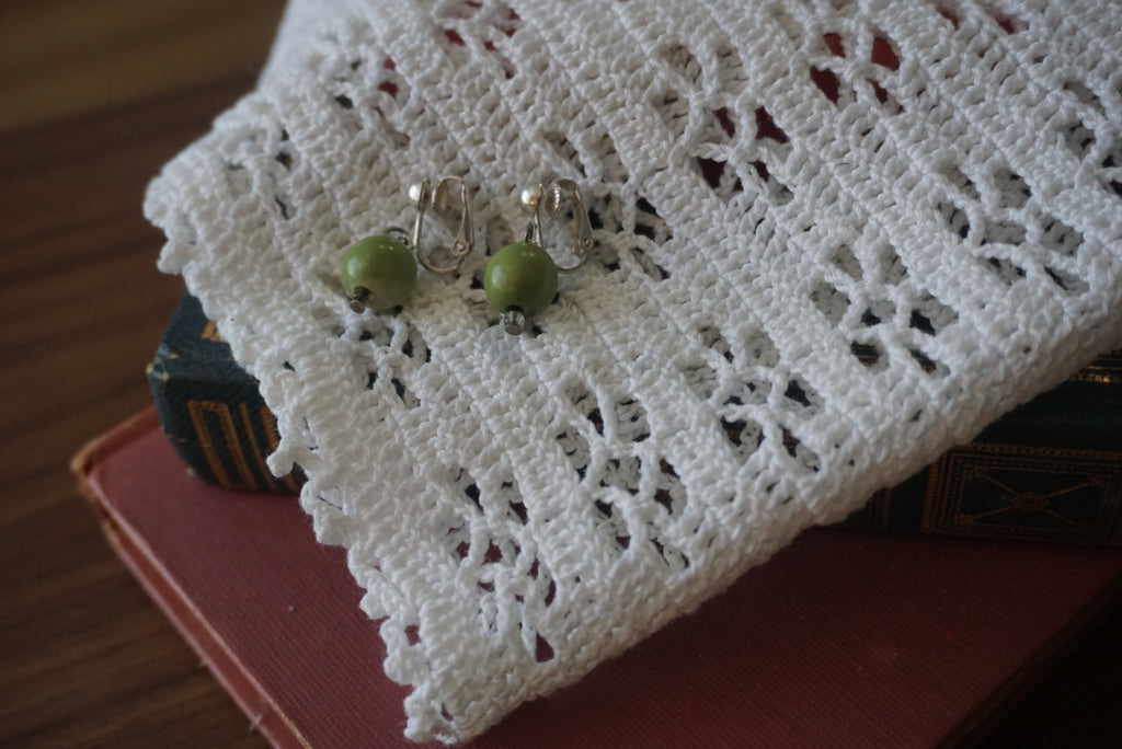 Green Bead Clip-On Earrings