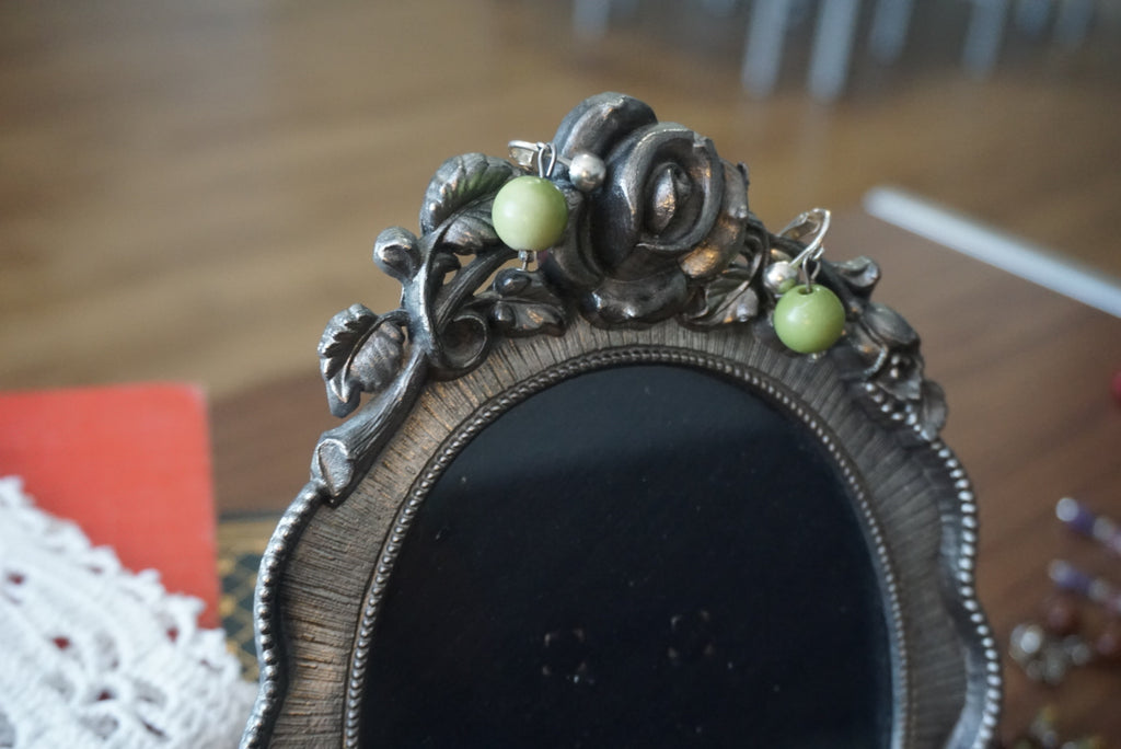 Green Bead Clip-On Earrings