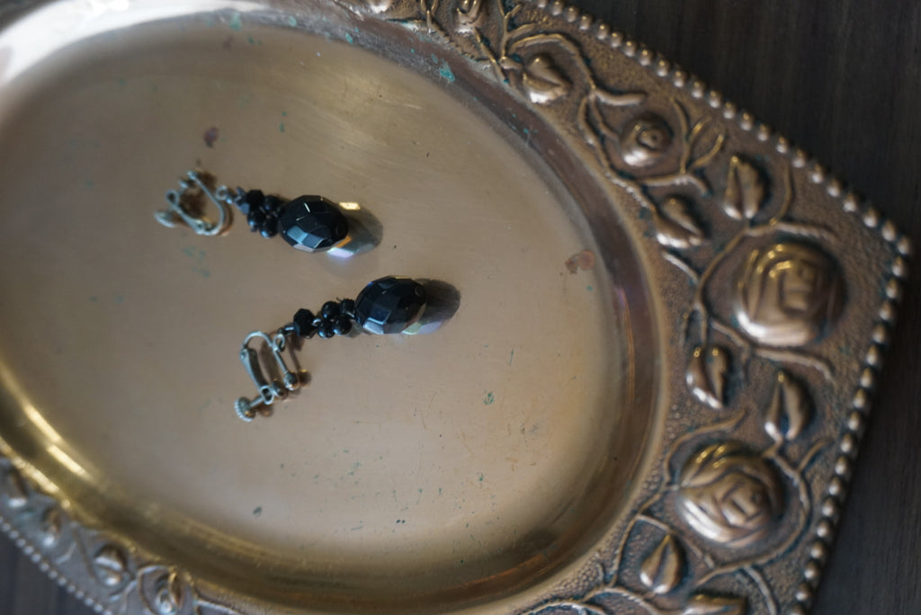 Vintage Black Beaded Earrings