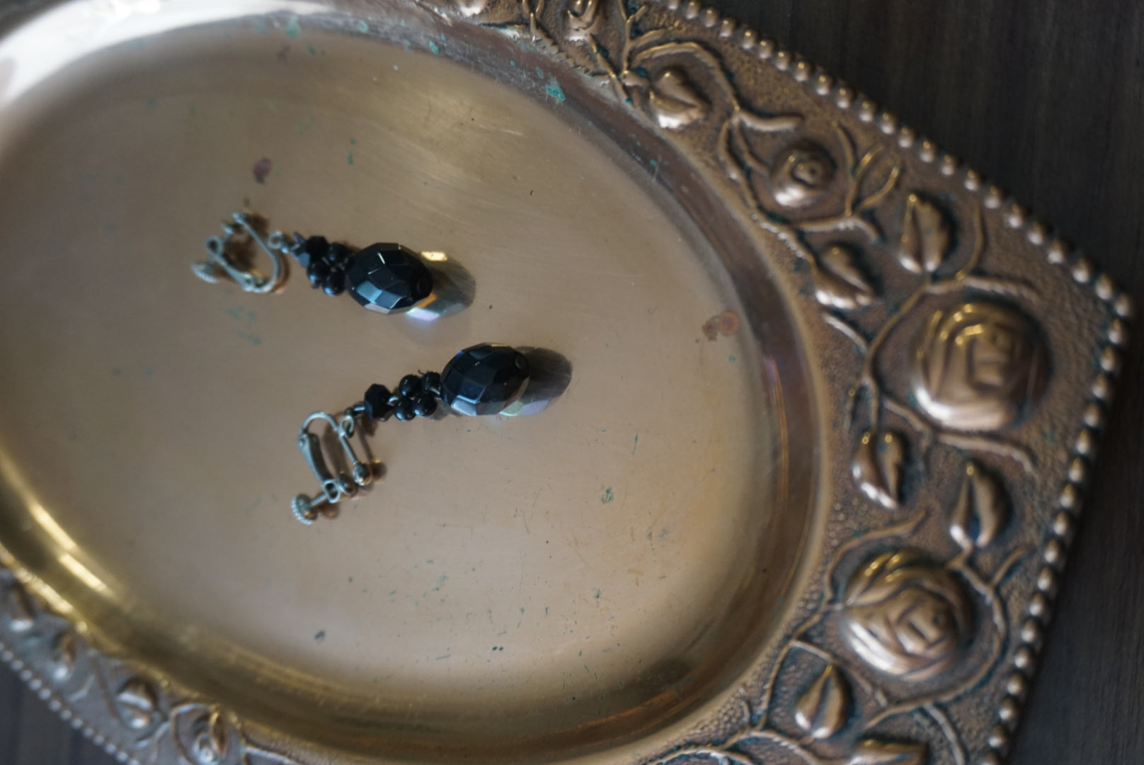Vintage Black Beaded Earrings