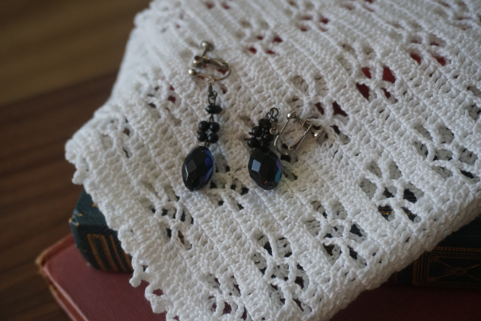 Vintage Black Beaded Earrings