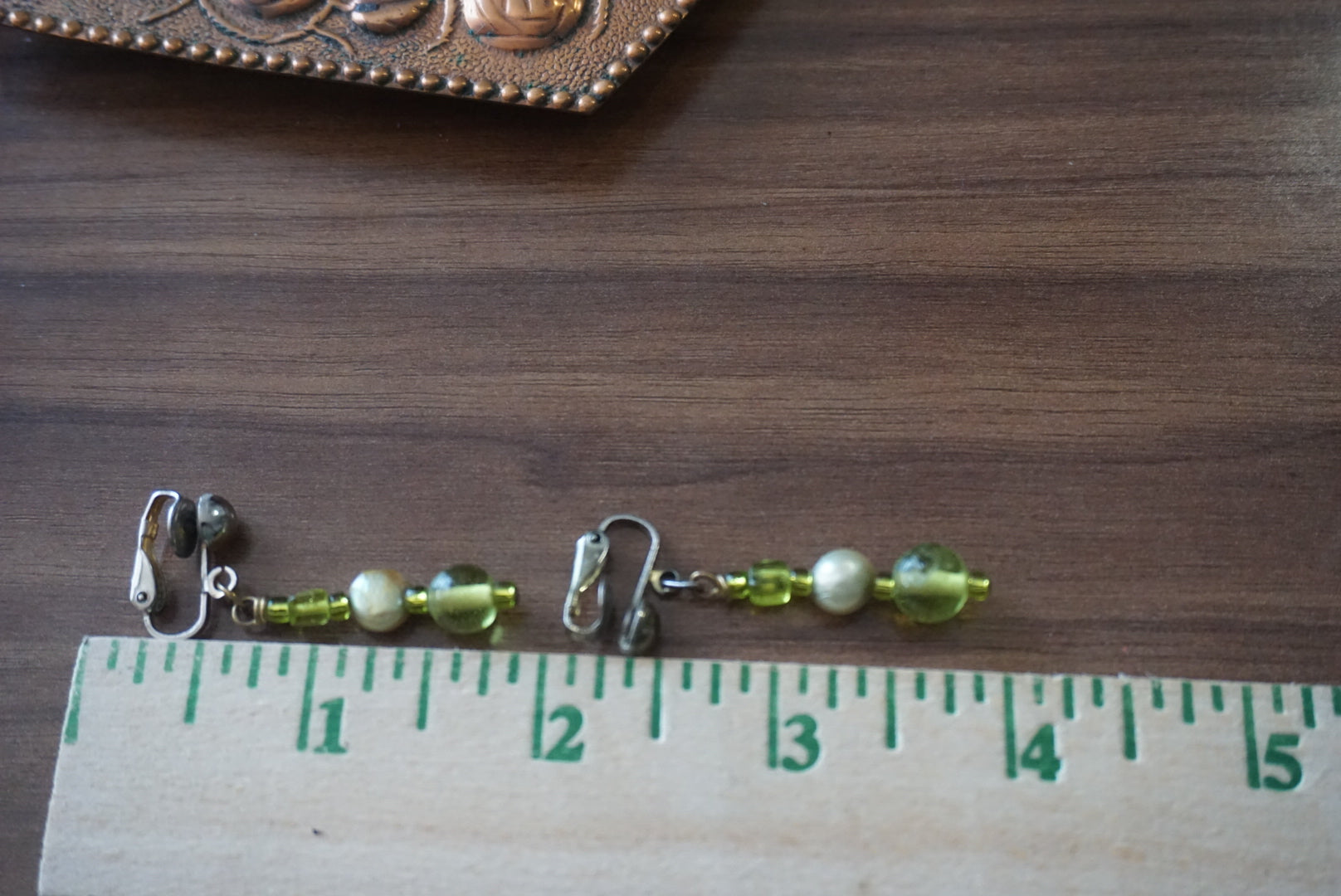Green Beaded Clip-On Earrings
