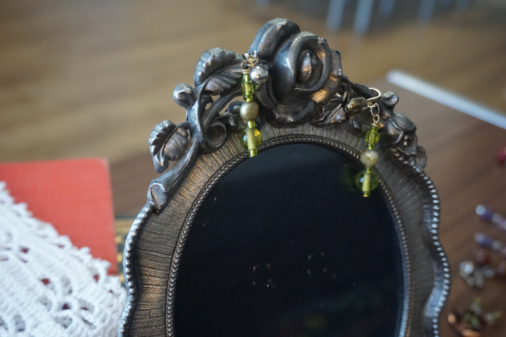Green Beaded Clip-On Earrings