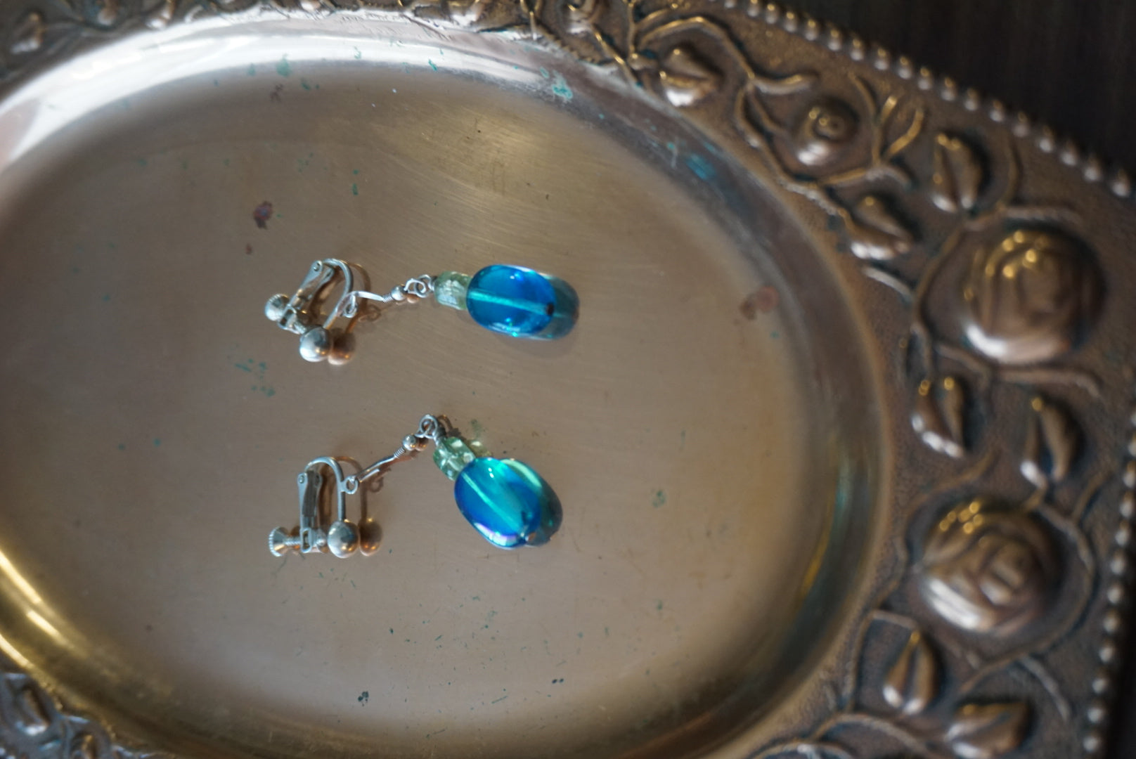 Blue Glass Beaded Earrings