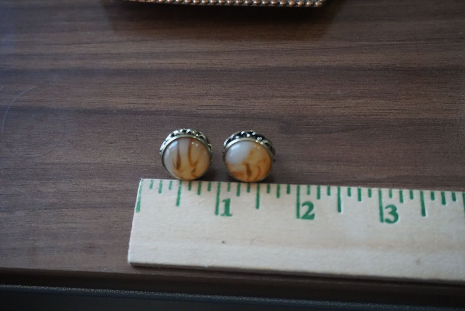 Vintage Gold Tone Clip-On Earrings with Amber Stripes