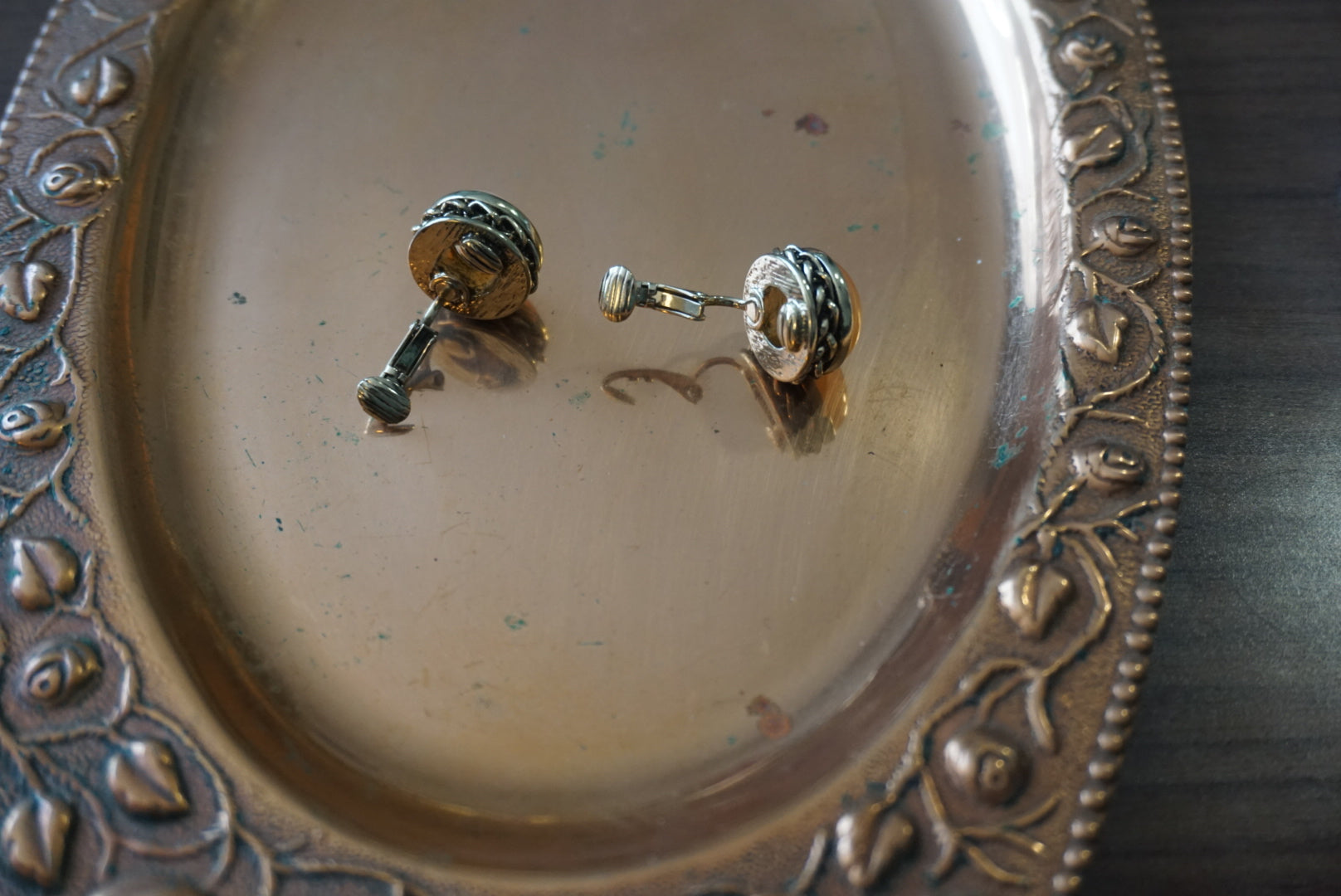 Vintage Gold Tone Clip-On Earrings with Amber Stripes