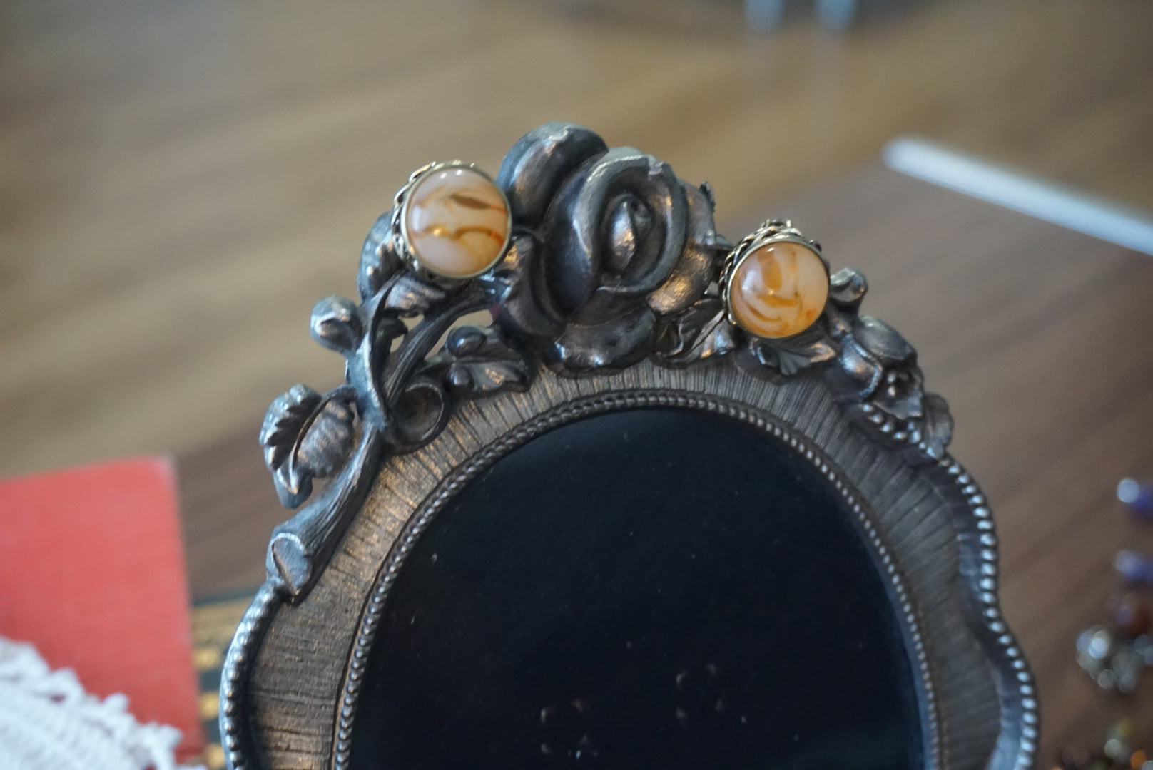 Vintage Gold Tone Clip-On Earrings with Amber Stripes