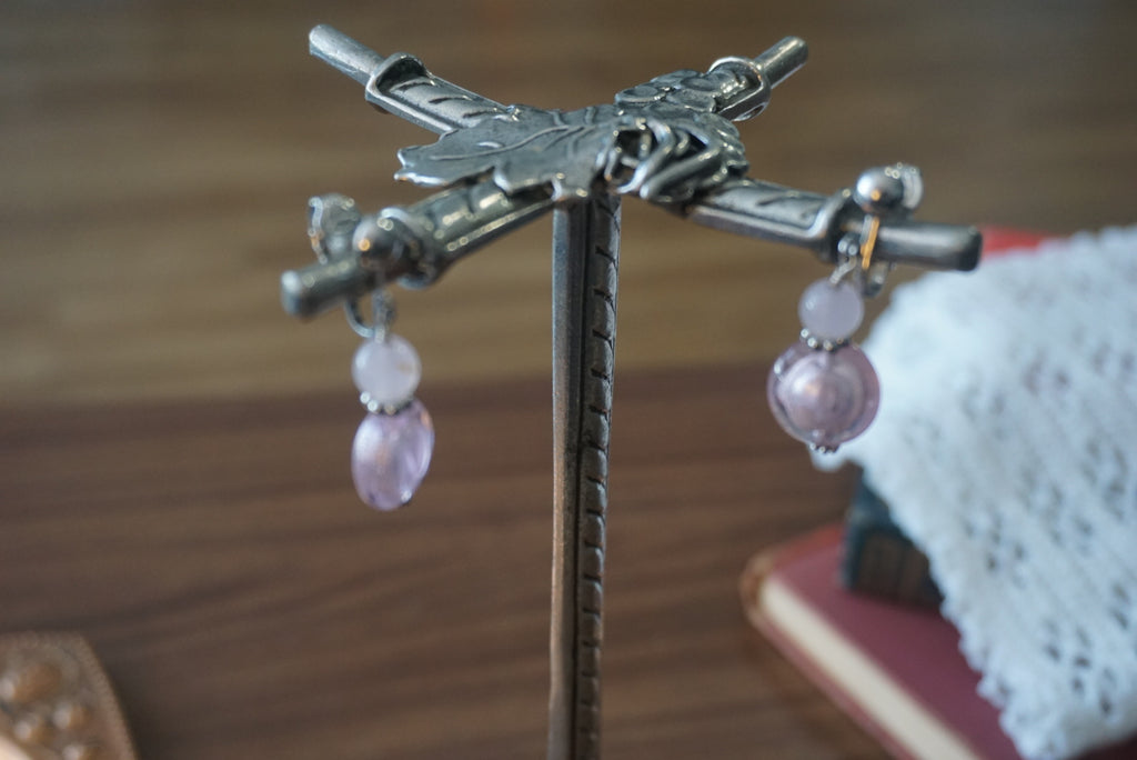 Pink Glass Bead Drop Earrings