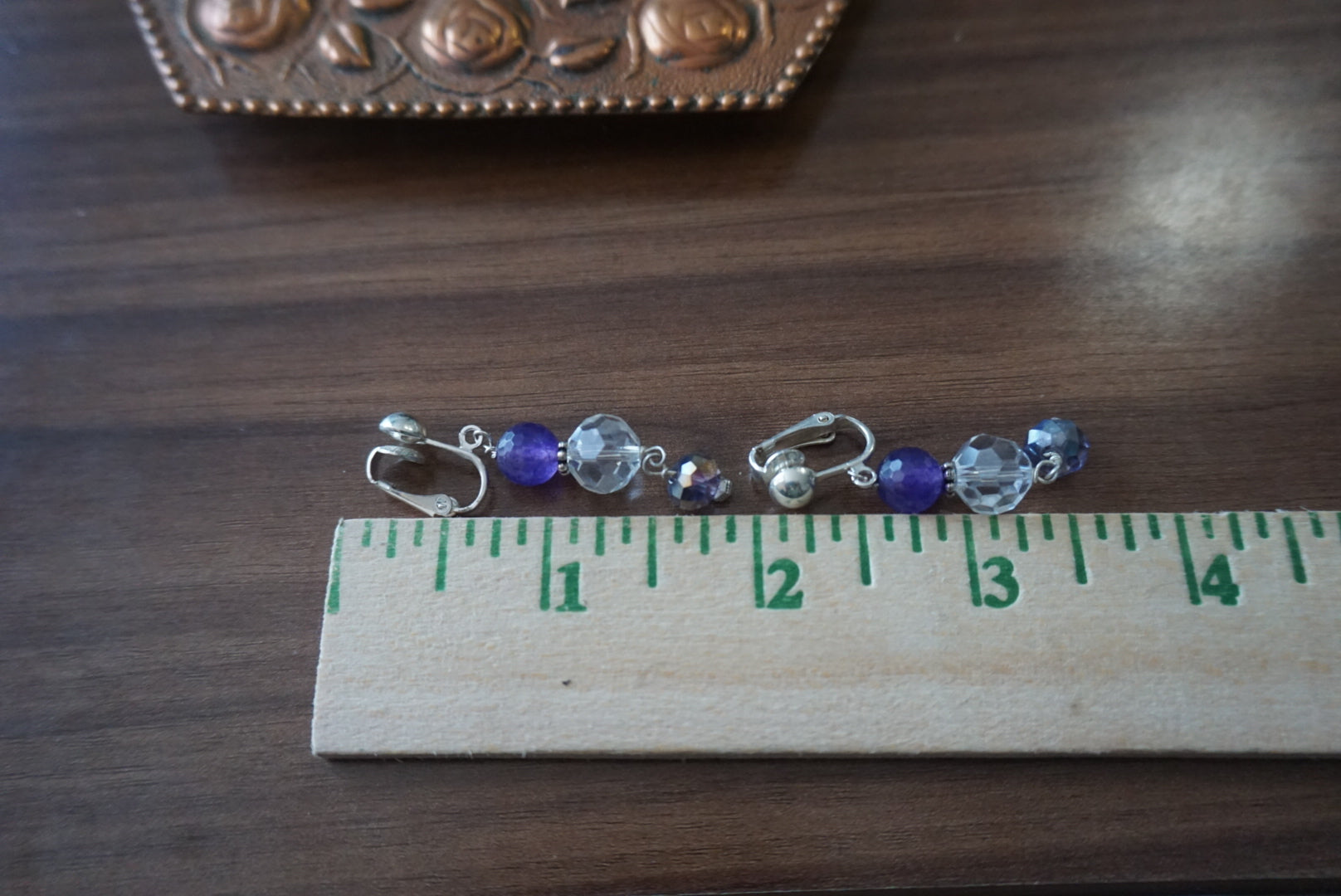 Purple and Silver Beaded Clip-On Earrings
