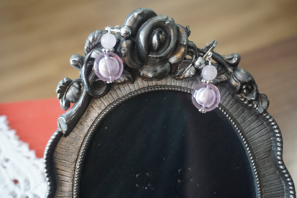 Pink Glass Bead Drop Earrings
