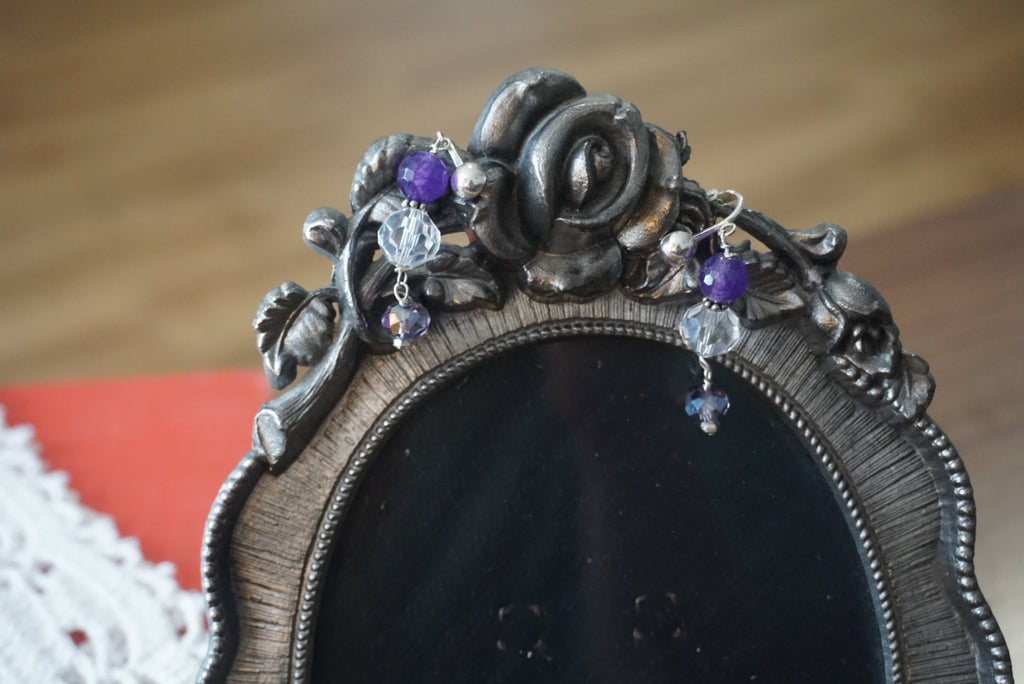 Purple and Silver Beaded Clip-On Earrings