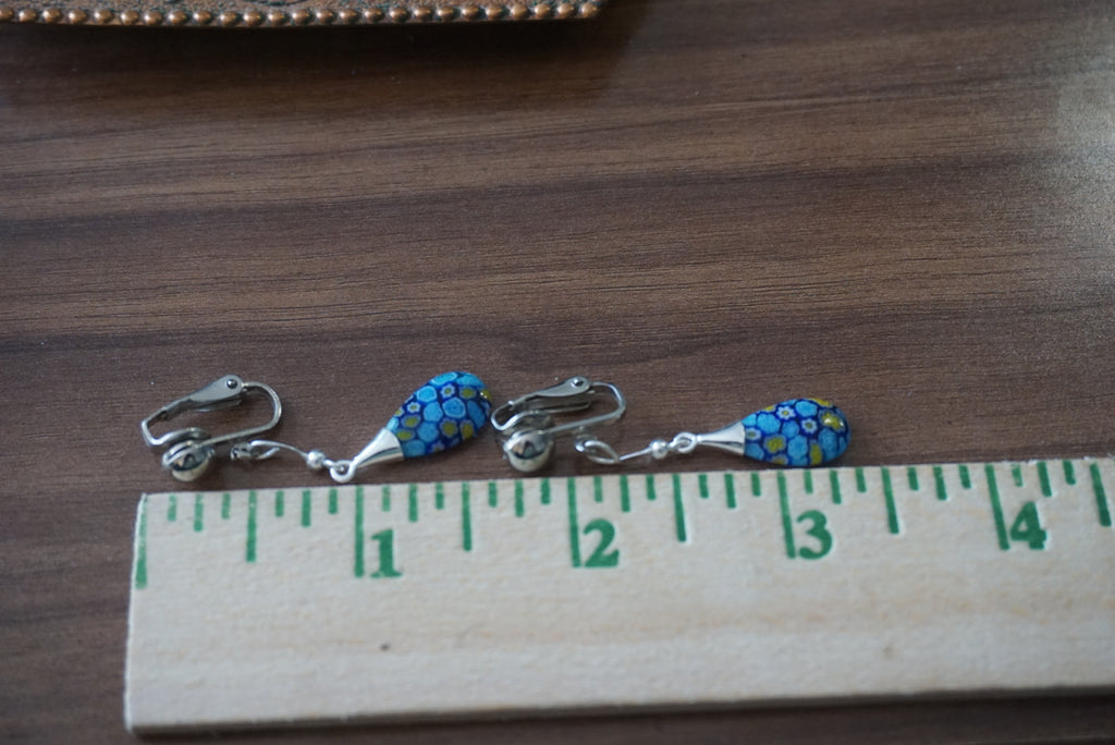 Blue Floral Pattern Drop Earrings