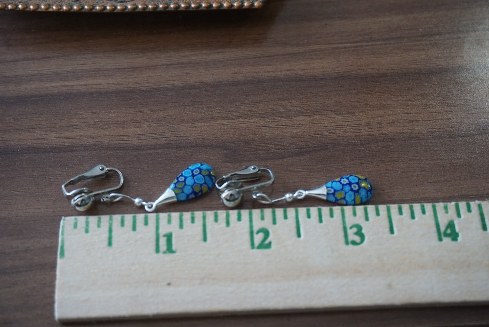Blue Floral Pattern Drop Earrings