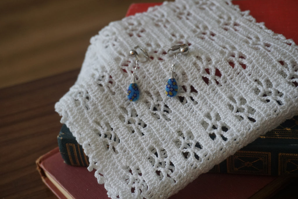 Blue Floral Pattern Drop Earrings