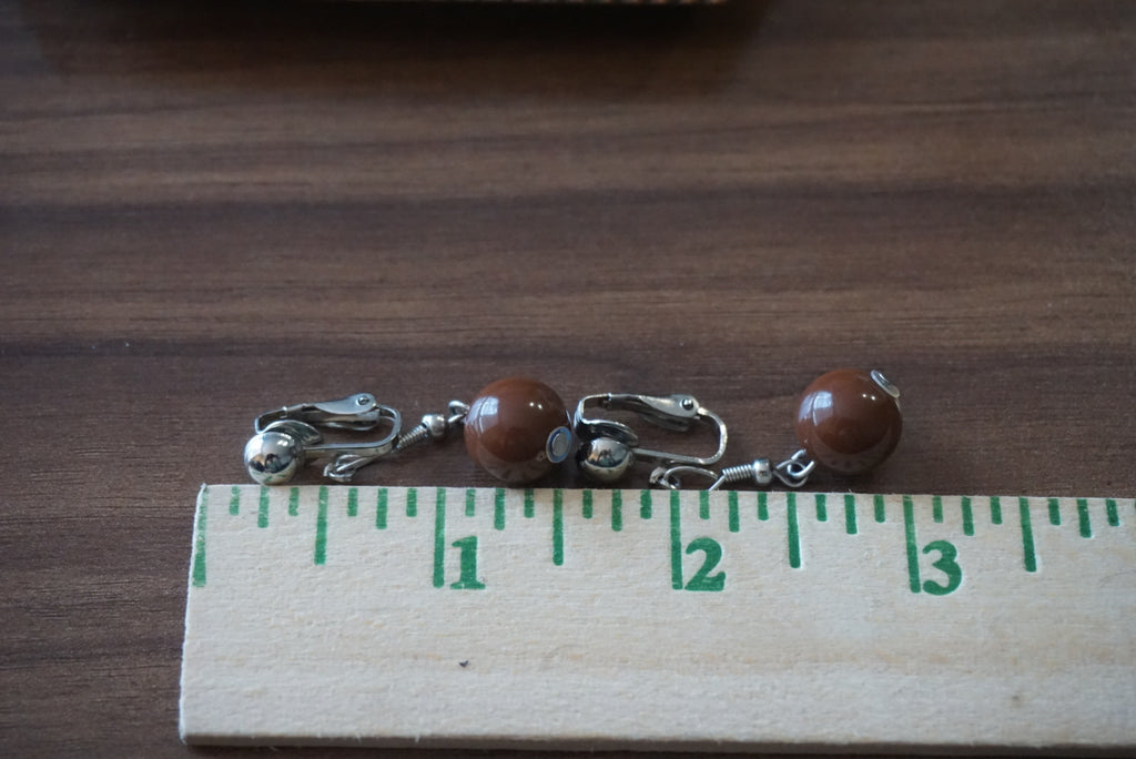 Vintage Clip-On Earrings with Red Beads