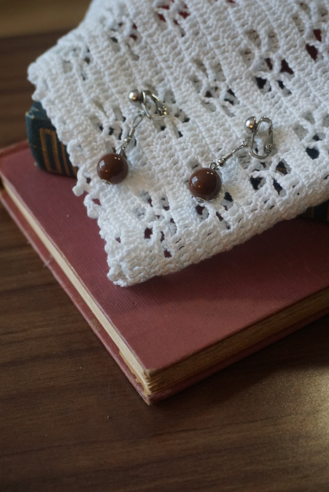 Vintage Clip-On Earrings with Red Beads