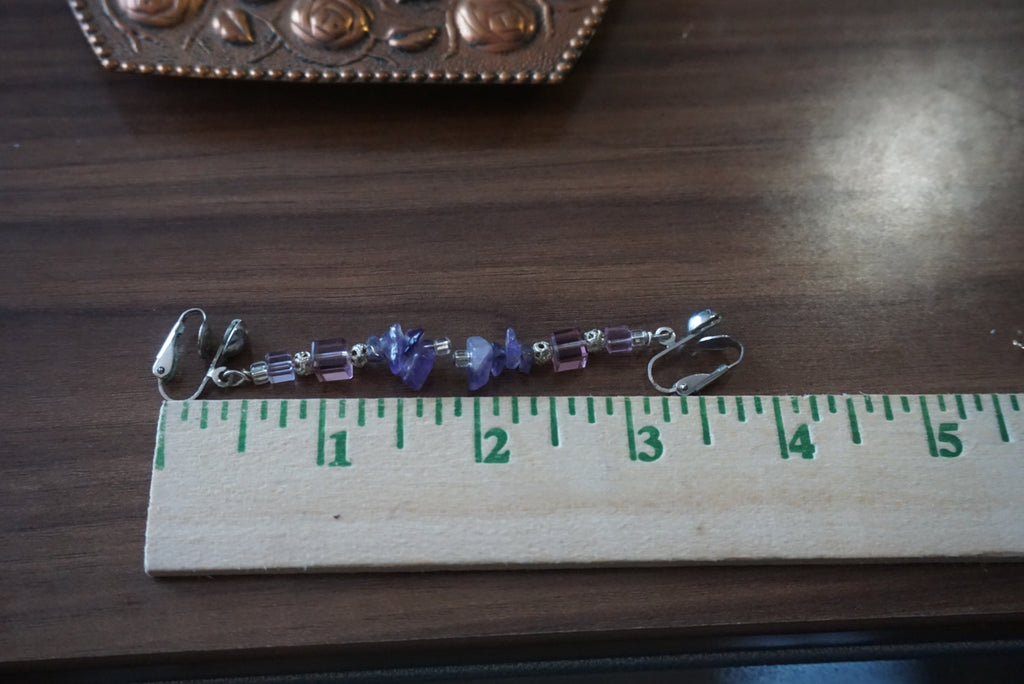 Purple Beaded Clip-On Earrings