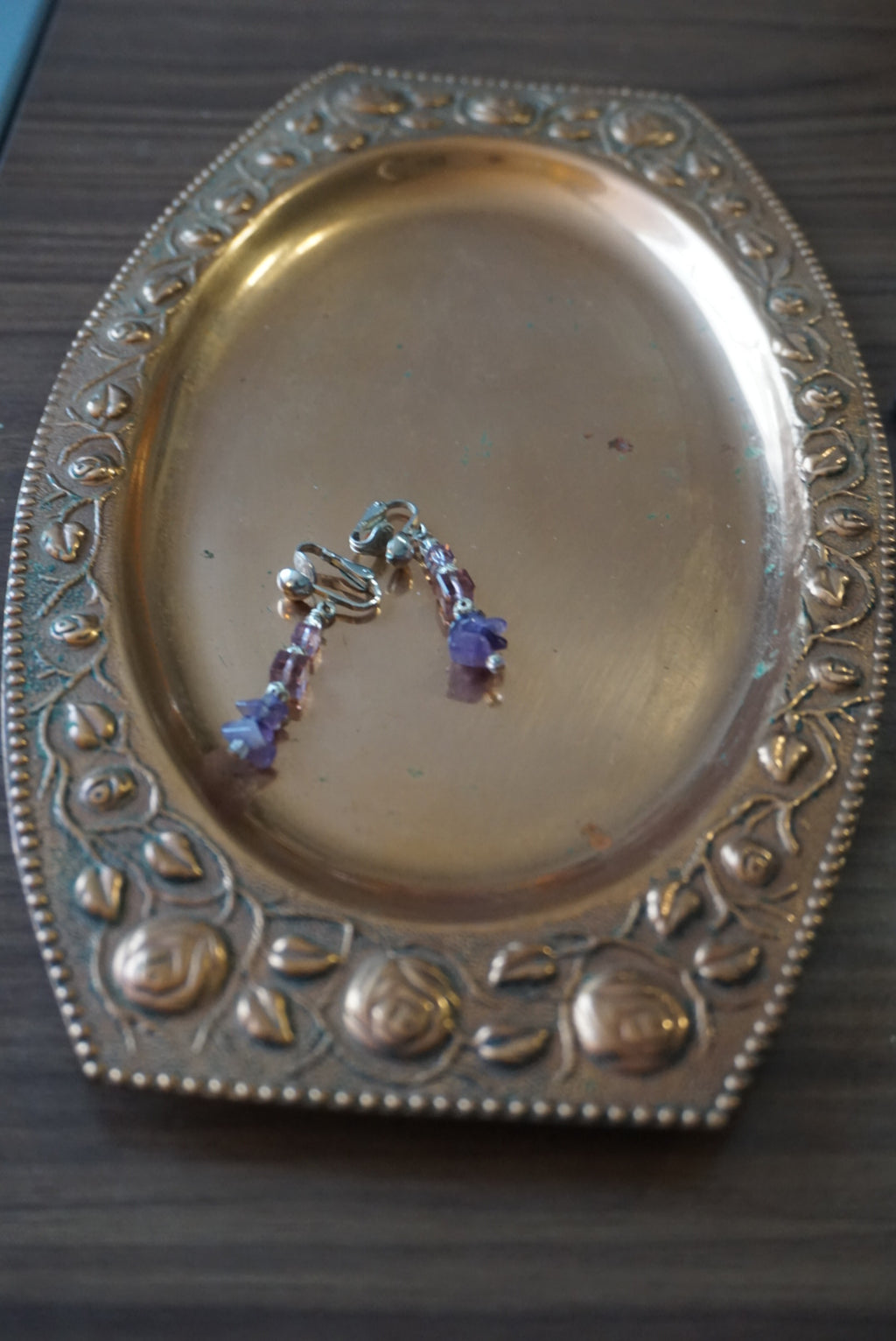 Purple Beaded Clip-On Earrings