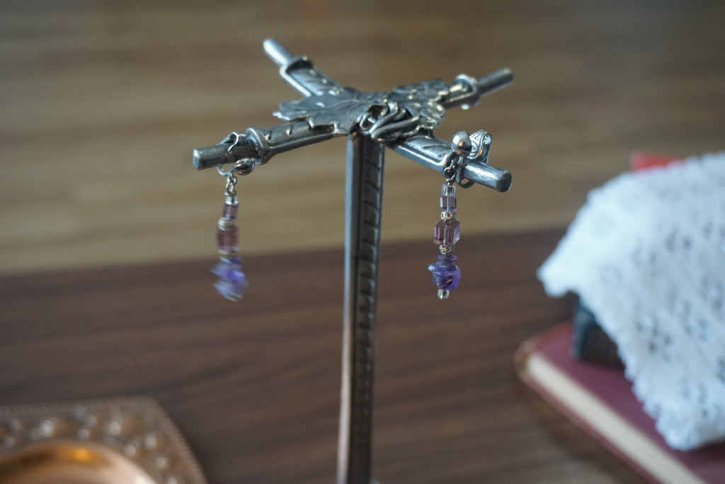 Purple Beaded Clip-On Earrings
