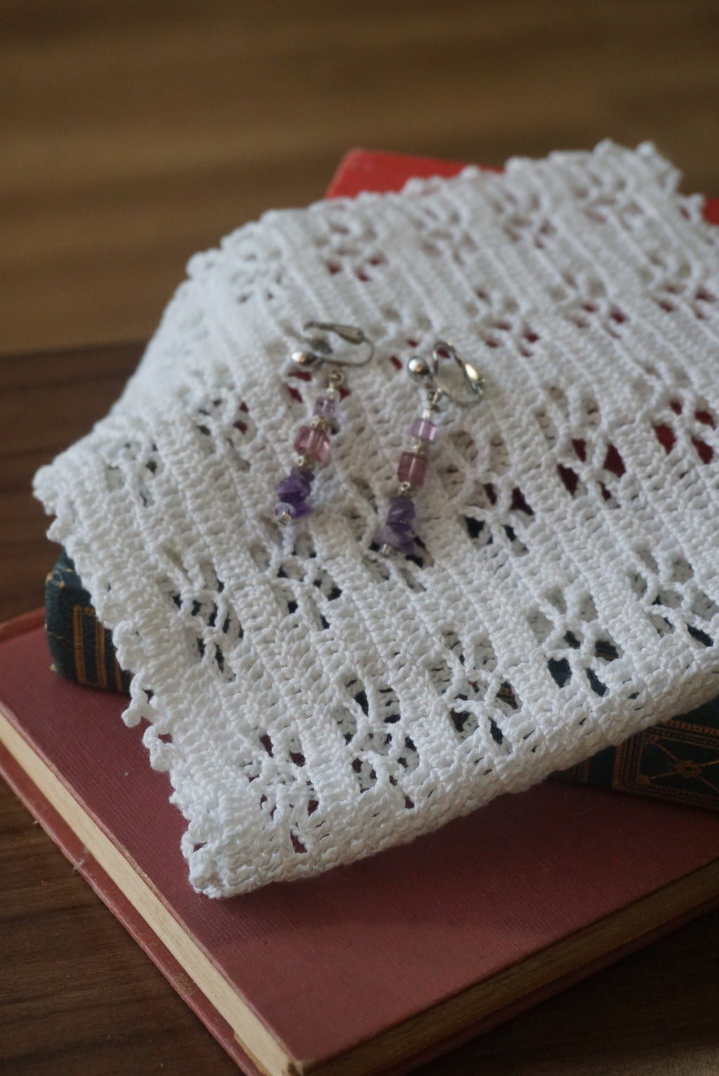 Purple Beaded Clip-On Earrings