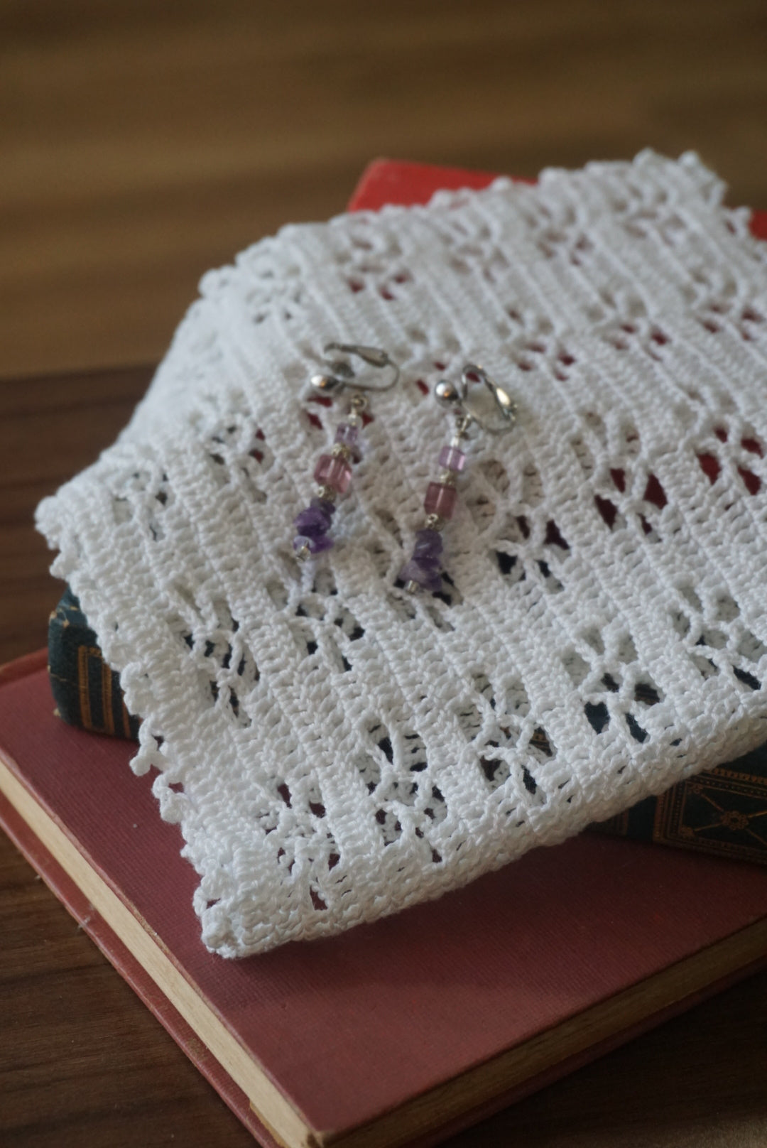 Purple Beaded Clip-On Earrings