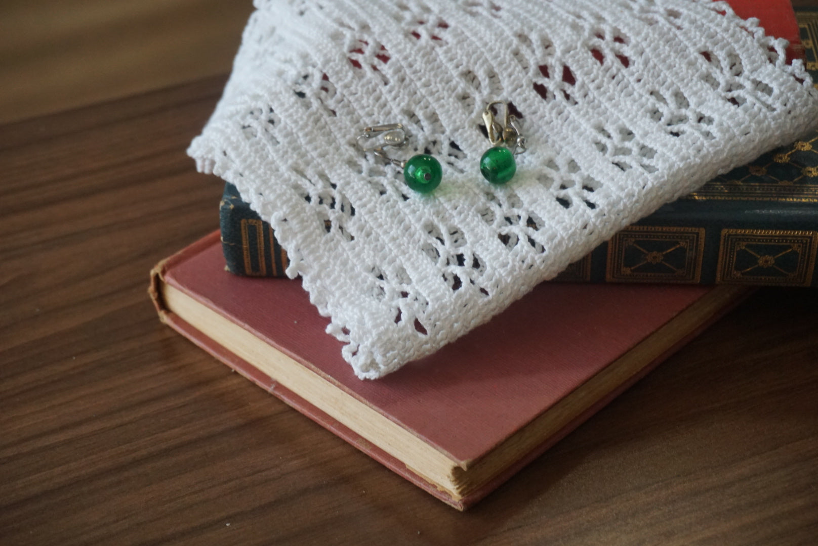 Vintage Green Bead Clip-on Earrings