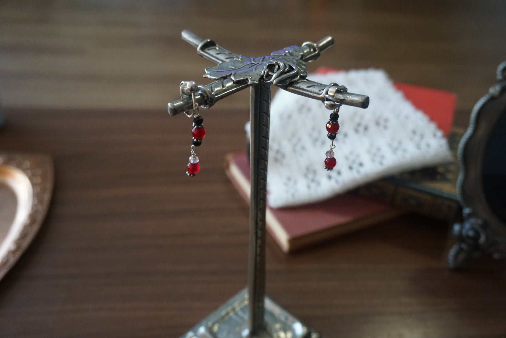 Beaded Drop Earrings with Silver Hooks