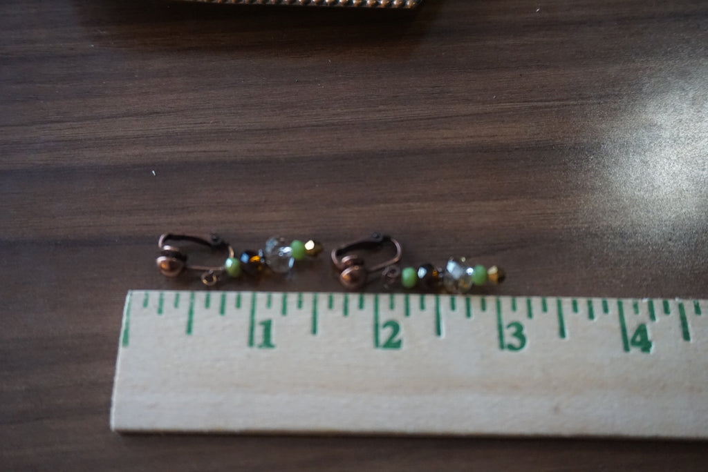 Vintage Green Beaded Clip-On Earrings