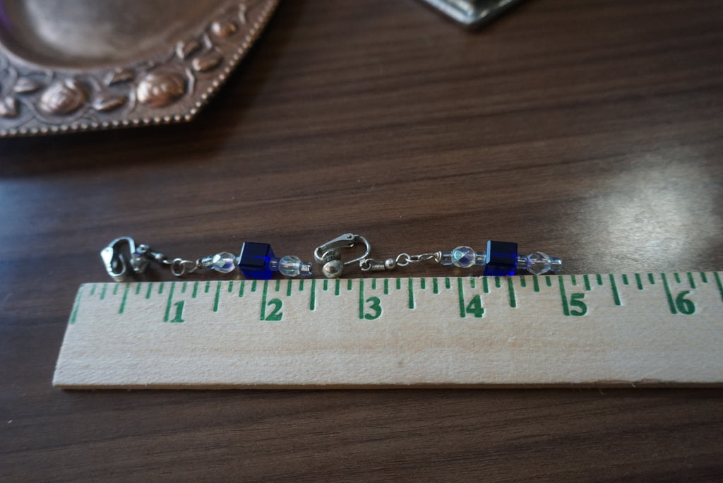 Blue and Clear Beaded Drop Earrings