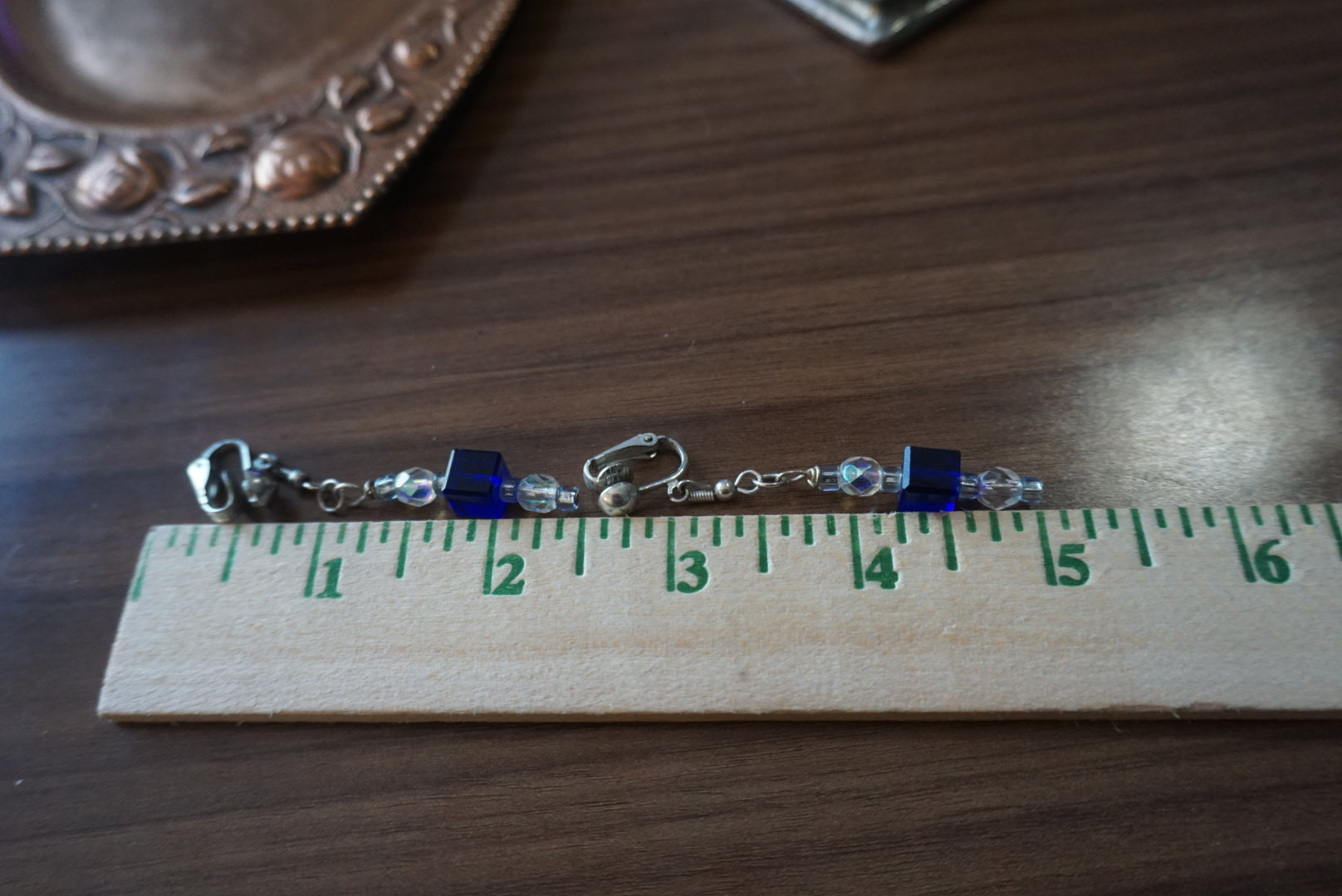 Blue and Clear Beaded Drop Earrings