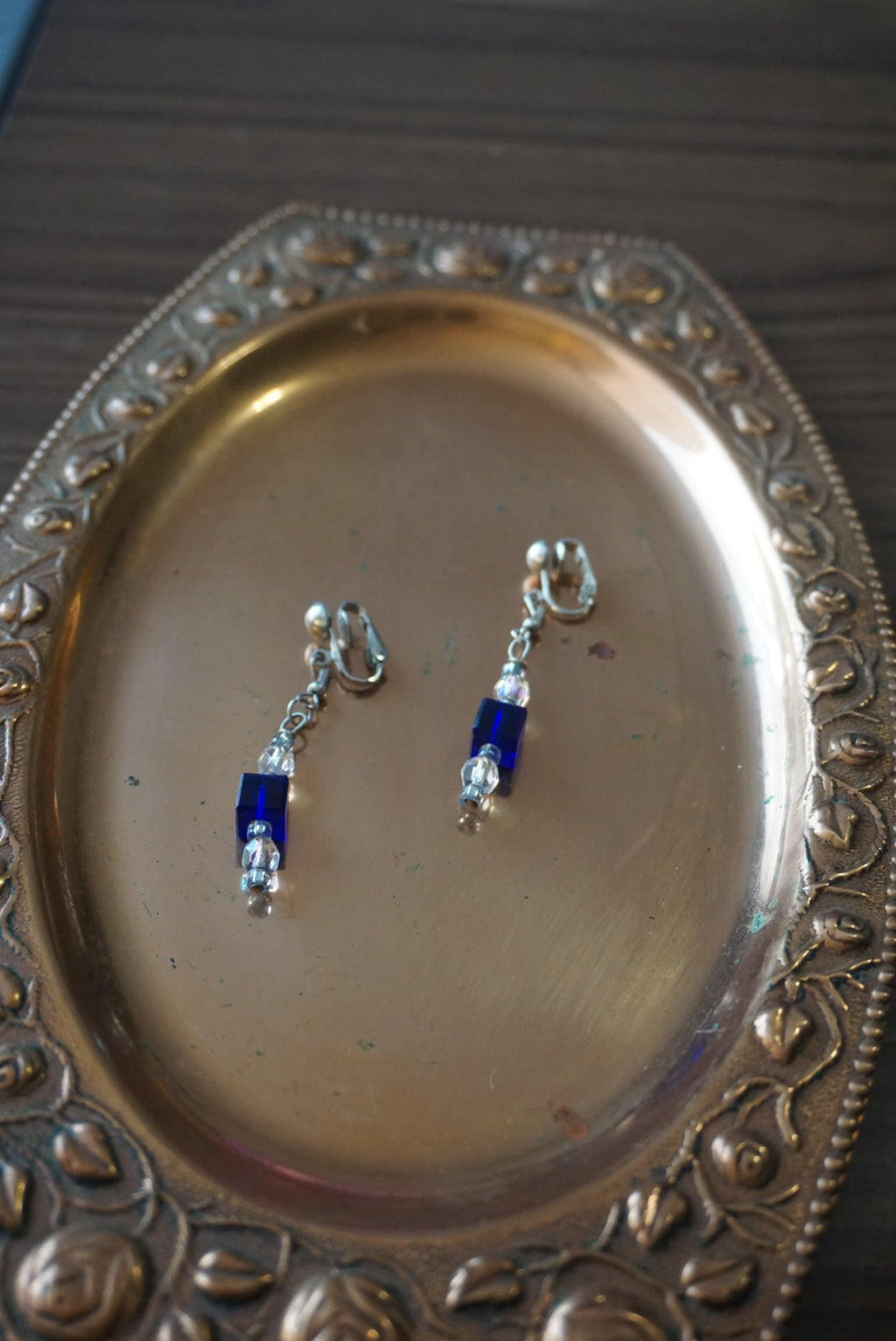 Blue and Clear Beaded Drop Earrings