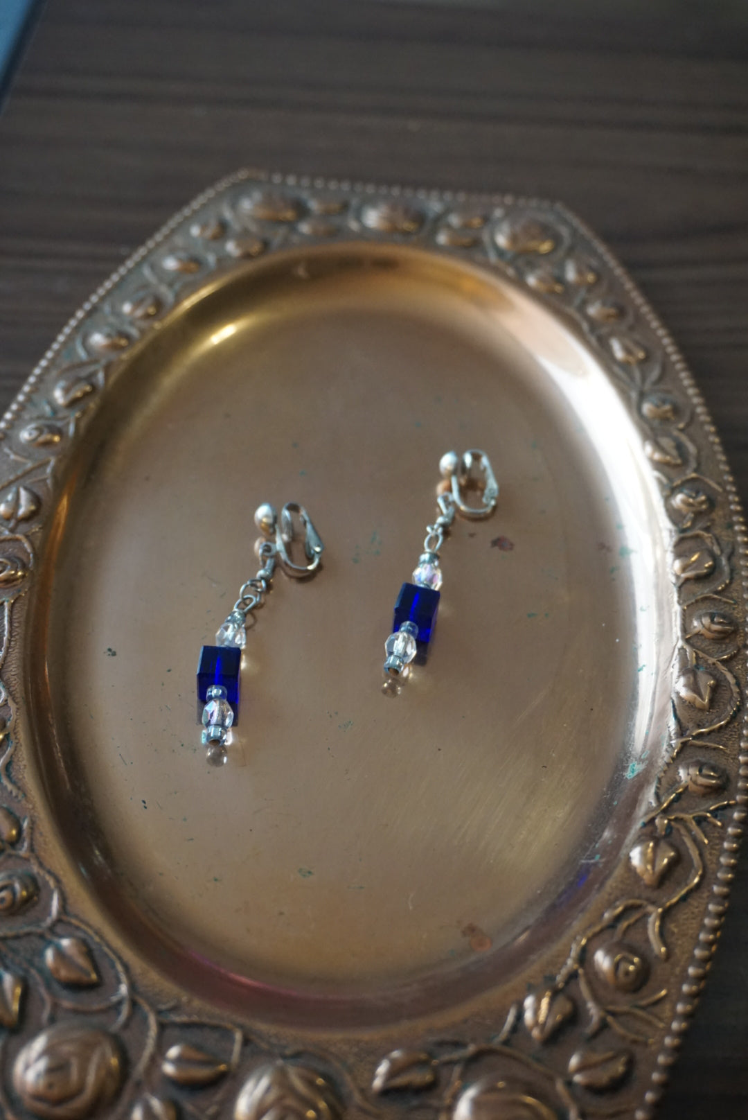 Blue and Clear Beaded Drop Earrings