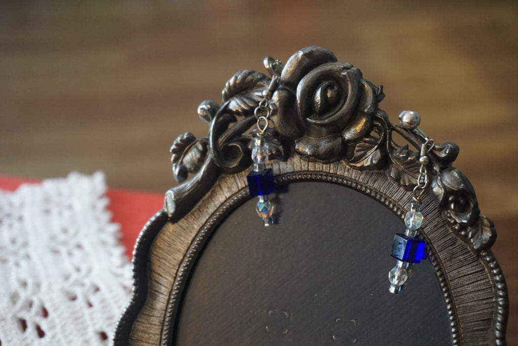 Blue and Clear Beaded Drop Earrings