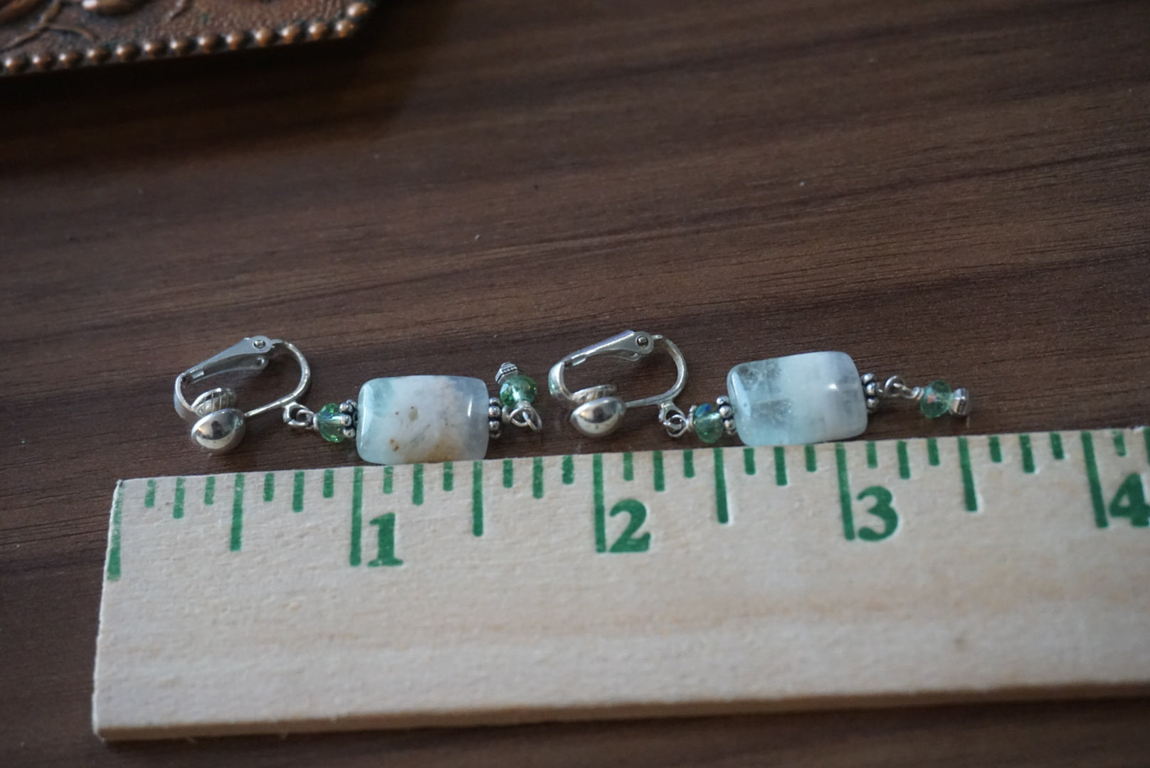 Handmade Earrings with Aquamarine and Green Beads