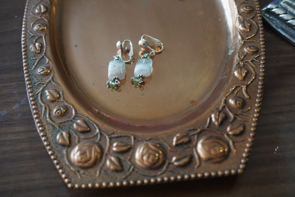 Handmade Earrings with Aquamarine and Green Beads