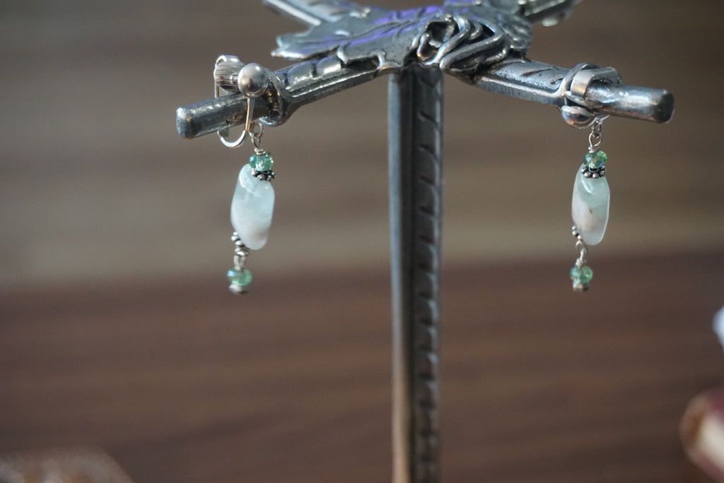 Handmade Earrings with Aquamarine and Green Beads