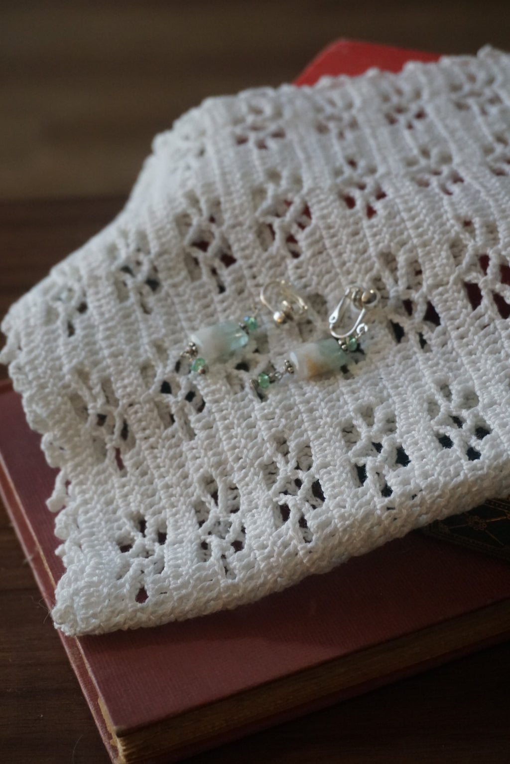 Handmade Earrings with Aquamarine and Green Beads