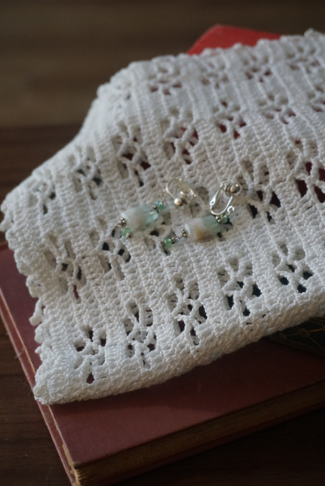Handmade Earrings with Aquamarine and Green Beads