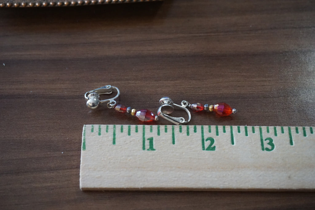 Red Beaded Dangle Earrings