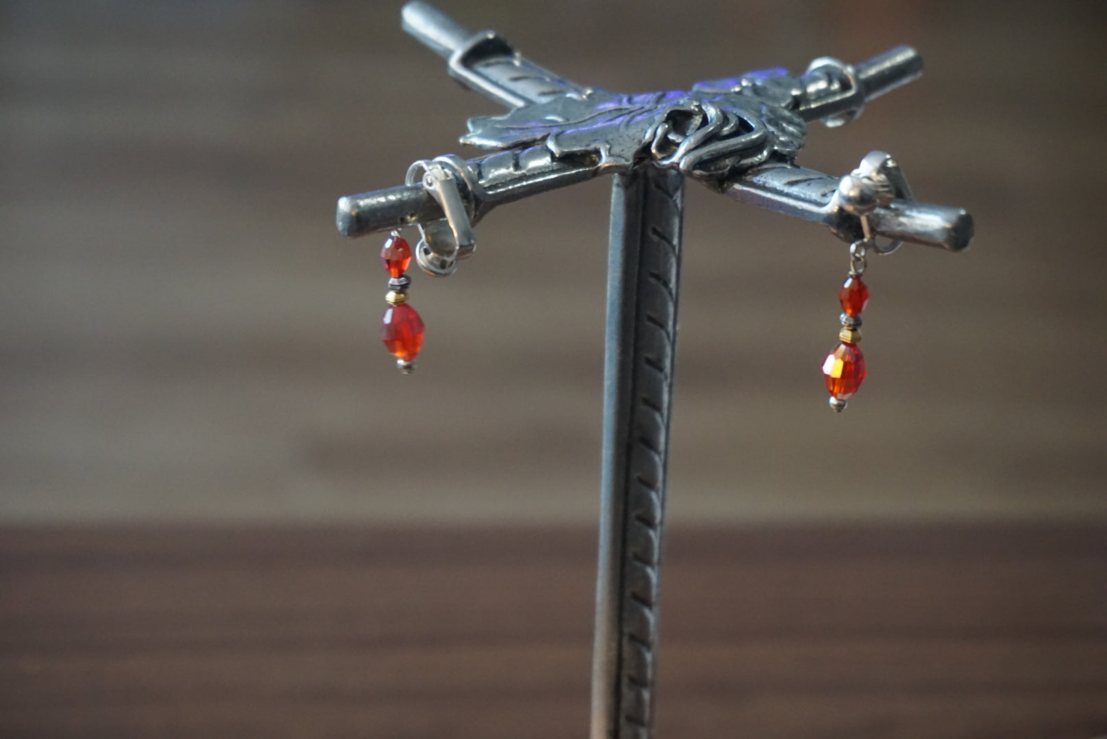 Red Beaded Dangle Earrings